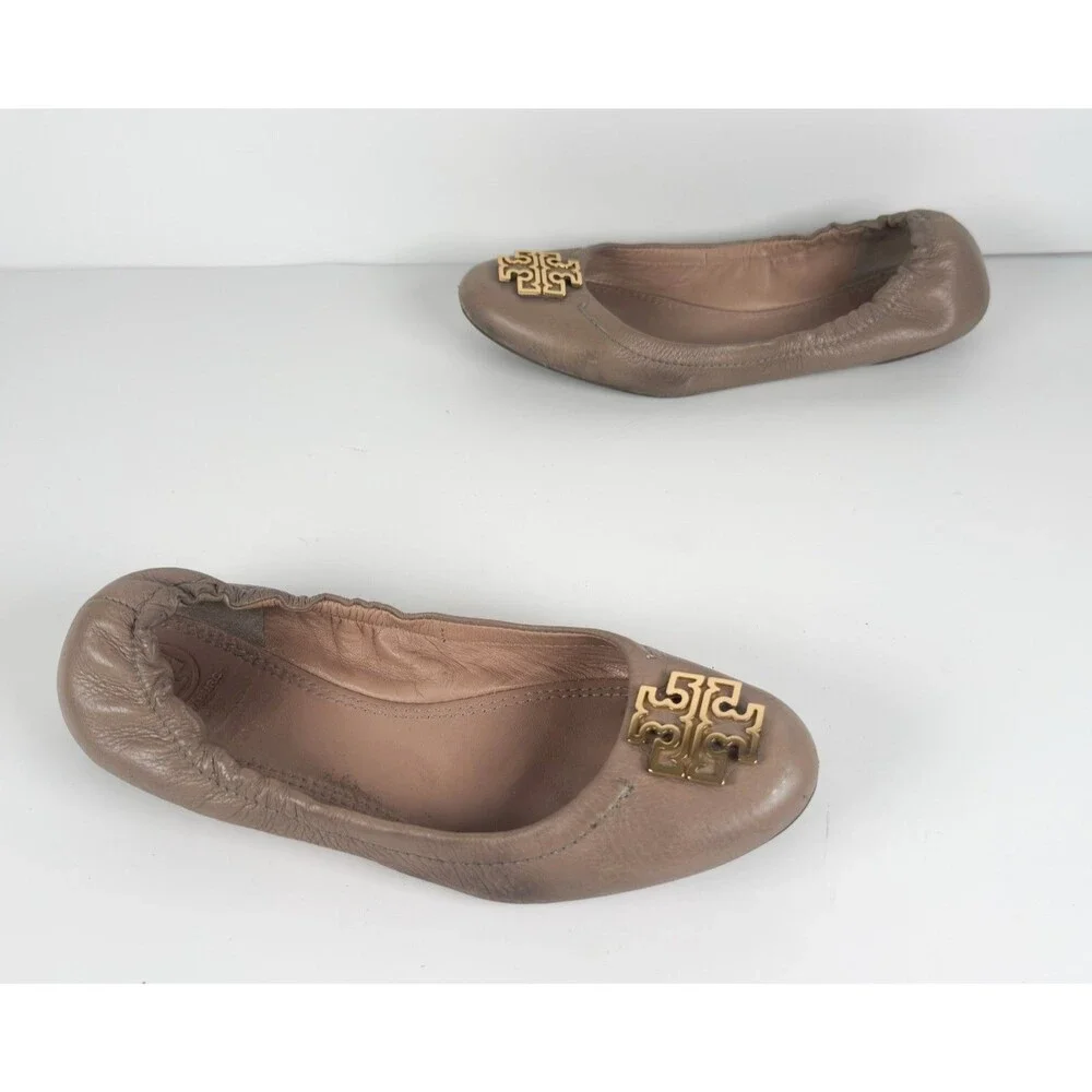 Tory Burch Melinda Tan brown Leather Women's Ballet Flats Size US 6.5